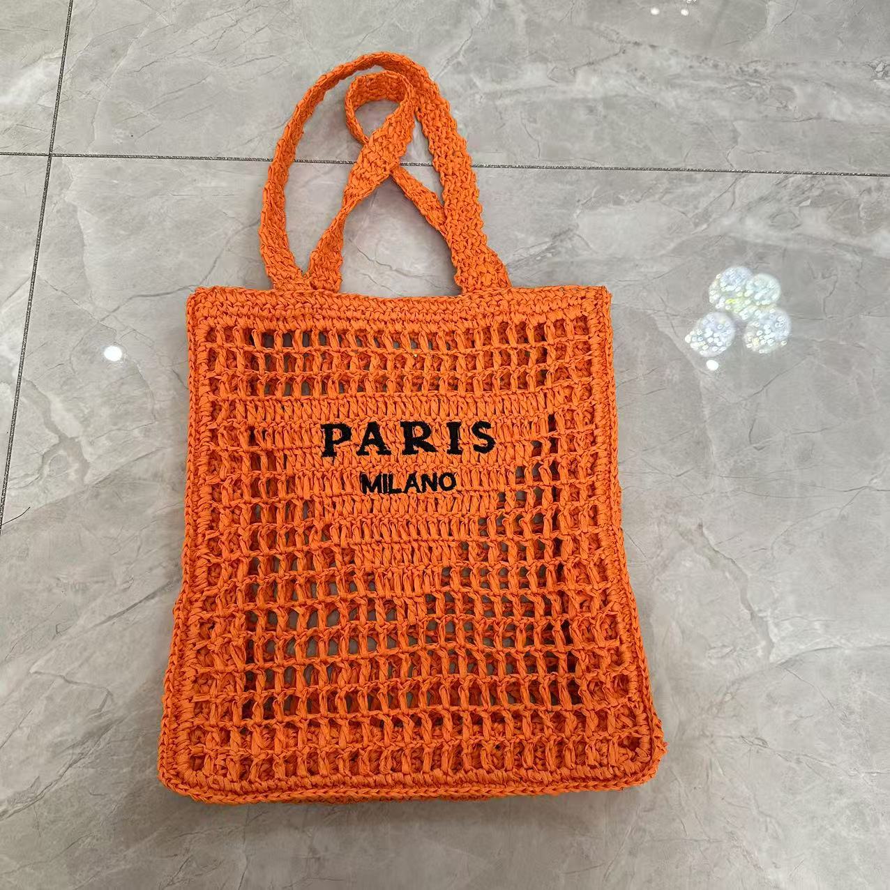 Hand woven women's summer straw shoulder bag