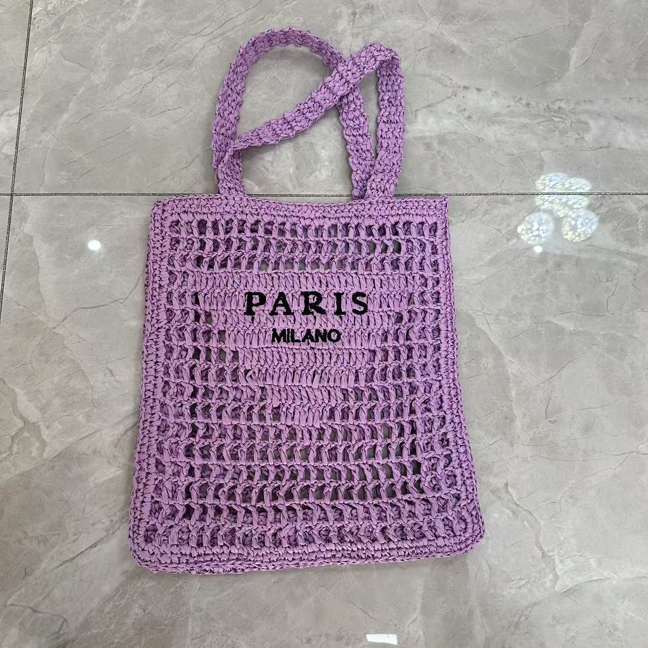 Hand woven women's summer straw shoulder bag