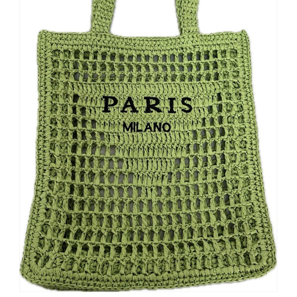 Hand woven women's summer straw shoulder bag