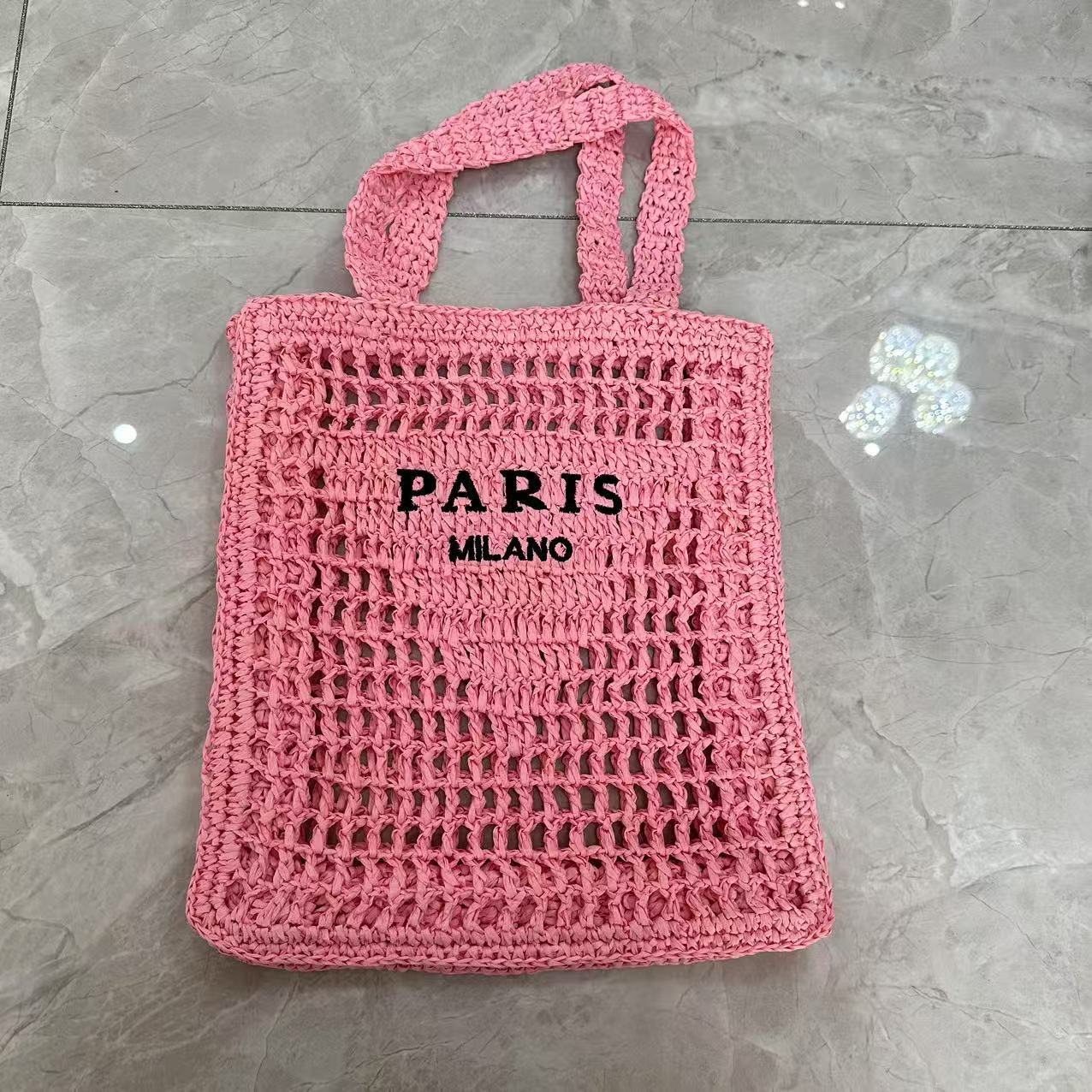 Hand woven women's summer straw shoulder bag