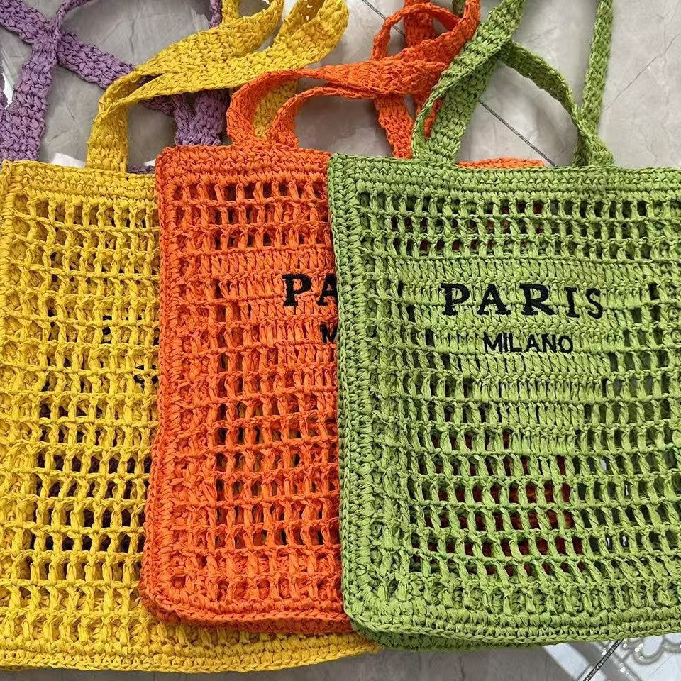 Hand woven women's summer straw shoulder bag