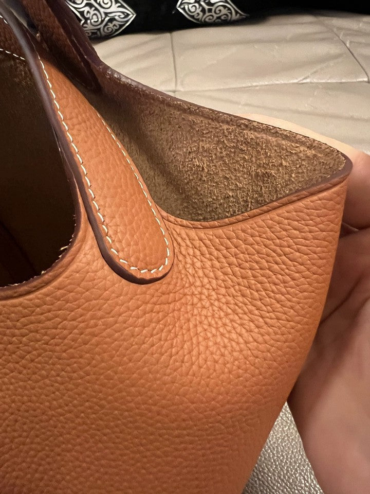 Cow-hide leather women's bucket bag with top handle