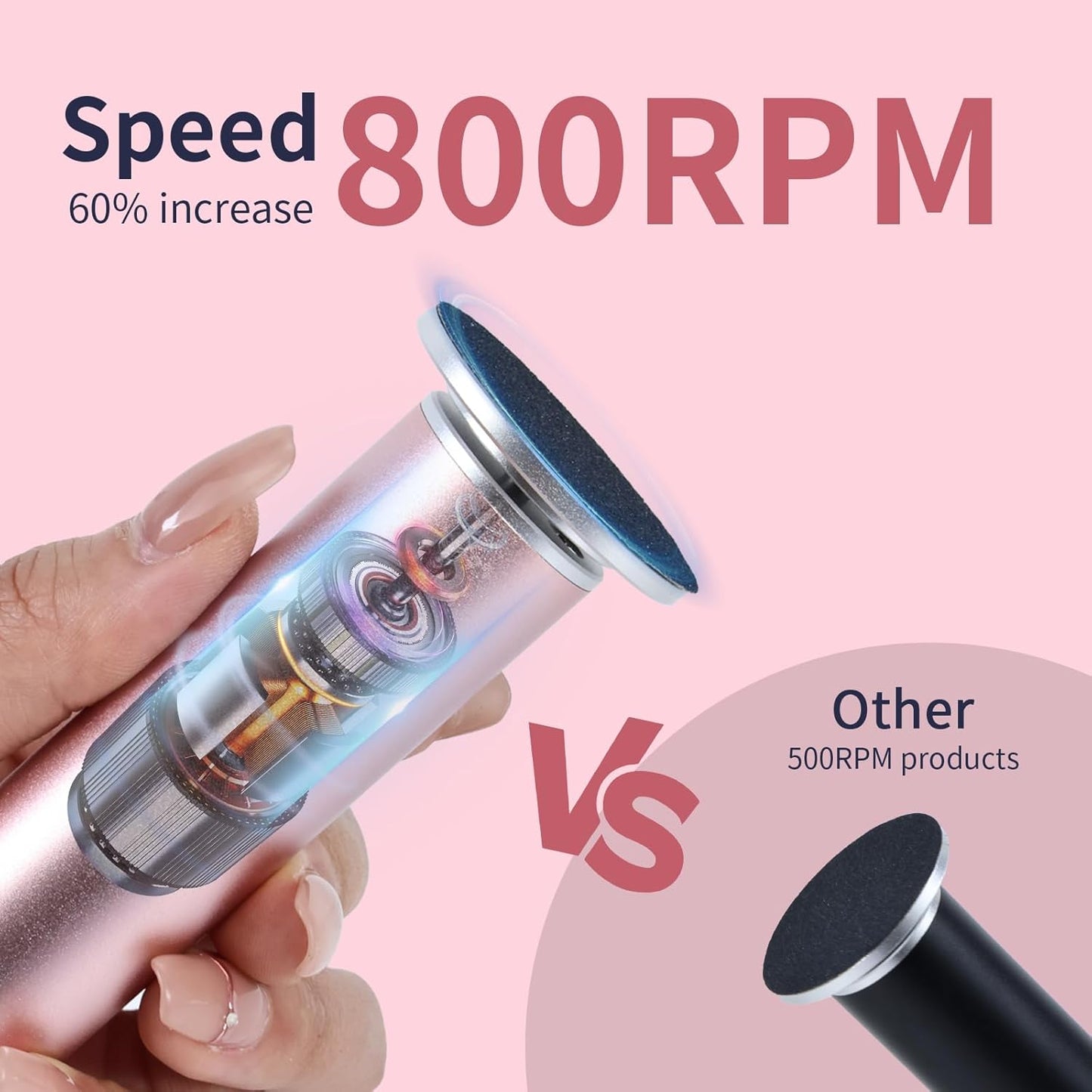 4.8IN Longer Electric Foot Callus Remover with 80Pcs Sandpaper Discs, Professional Aluminum Callus Remover for Feet, Stepless Speed Control Pedicure Tools for Dead Skin