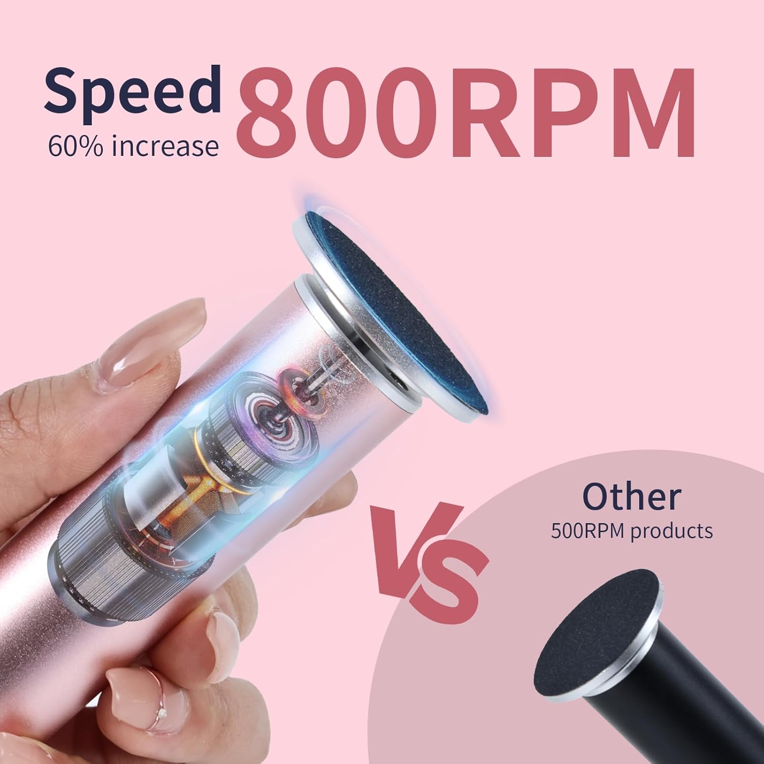 4.8IN Longer Electric Foot Callus Remover with 80Pcs Sandpaper Discs, Professional Aluminum Callus Remover for Feet, Stepless Speed Control Pedicure Tools for Dead Skin